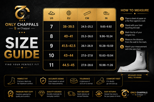 OnlyChappals Size Guide - US, EU, CM and Inch conversion chart